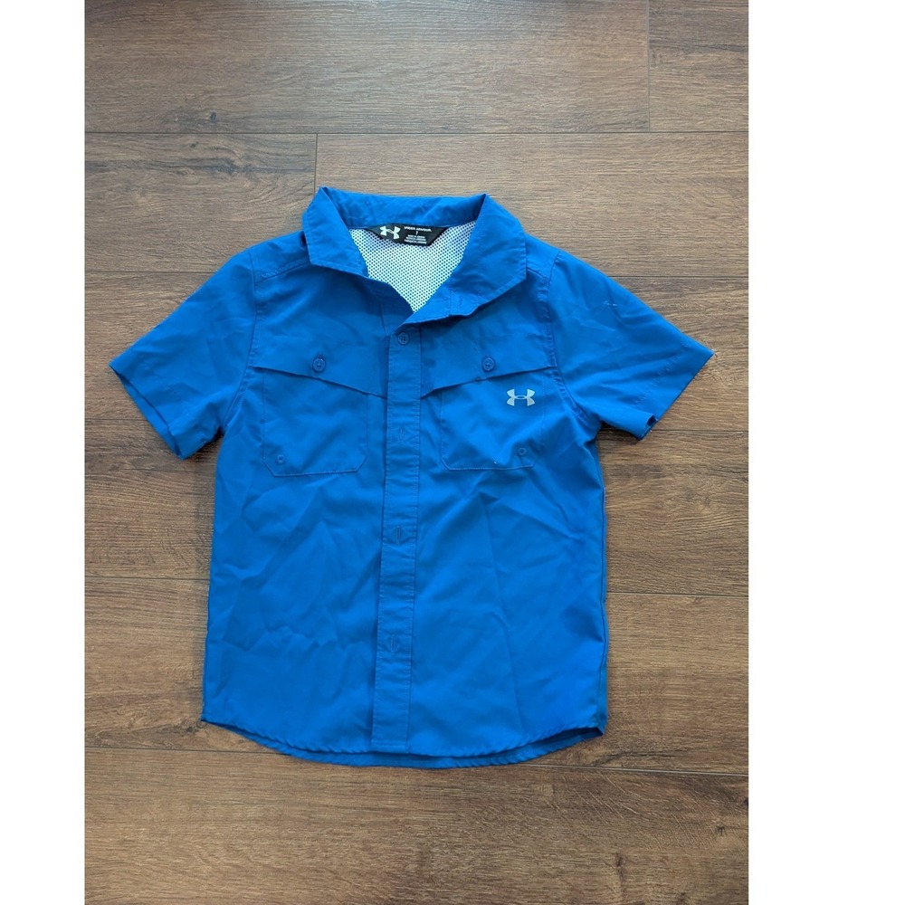 Under Armour Kids Blue Short Sleeve Vented Performance Button Down Shirt Size 7